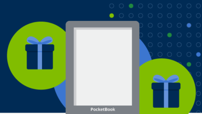 Stilizēts attēls ar e-grāmatu lasītāju Pocket Box